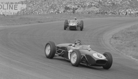 1960 GP Jim Clark en Stirling Moss beiden Lotus Climax 18