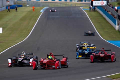 1. The Formula E cars in action during todays first official test