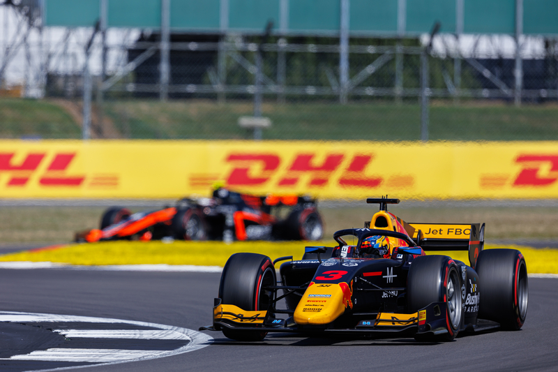 Zane Maloney #3 Carlin, during round nine of the FIA Formula 2 Championship at Silverstone Circuit, on Jul 7-9, 2023.