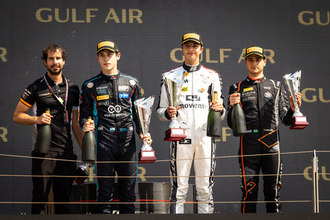 SAKHIR (BH), 2-5 March 2023: Gulf Air Bahrain Grandprix at Bahrain International Circuit. Podium F3 race 1: Pepe MARTI #23 Campos Racing, Franco COLAPINTO #10 MP Motorsport and Caio COLLET #17 VAR. © 2023 Sebastiaan Rozendaal / Dutch Photo Agency