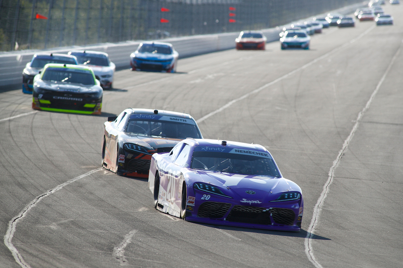 #20: John Hunter Nemechek, Joe Gibbs Racing, Yahoo Toyota Supra, #18: Sammy Smith, Joe Gibbs Racing, TMC Toyota Supra