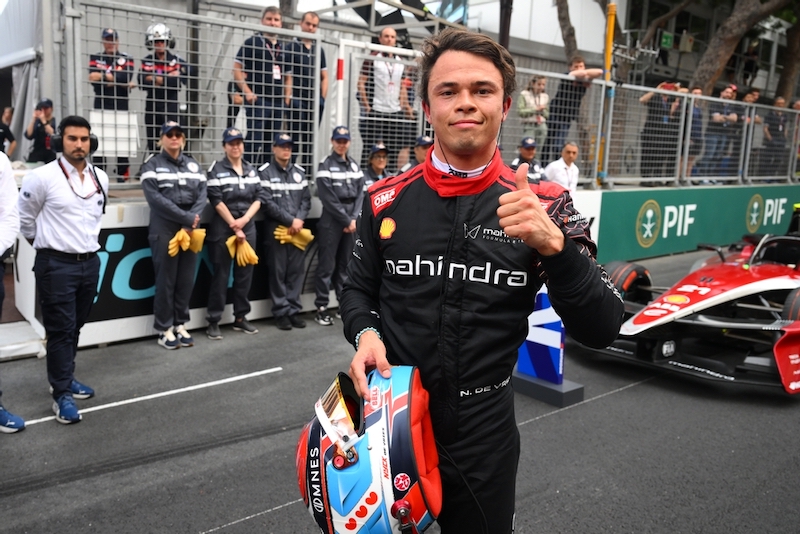 MONTE-CARLO, MONACO - MAY 03: Second placed Nyck de Vries of the Netherlands and Mahindra Racing in parc ferme  during the Monaco E-Prix, Round 6 of the 2025 FIA Formula E World Championship at Circuit de Monaco on May 03, 2025 in Monte-Carlo, Monaco. (Photo by Simon Galloway/LAT Images for Formula E)