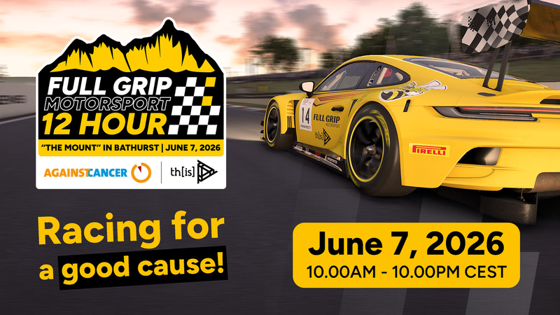 Simrace tegen Kanker -  Full Grip Motorsport veilt topstukken tijdens 12 uur van Mount Panorama