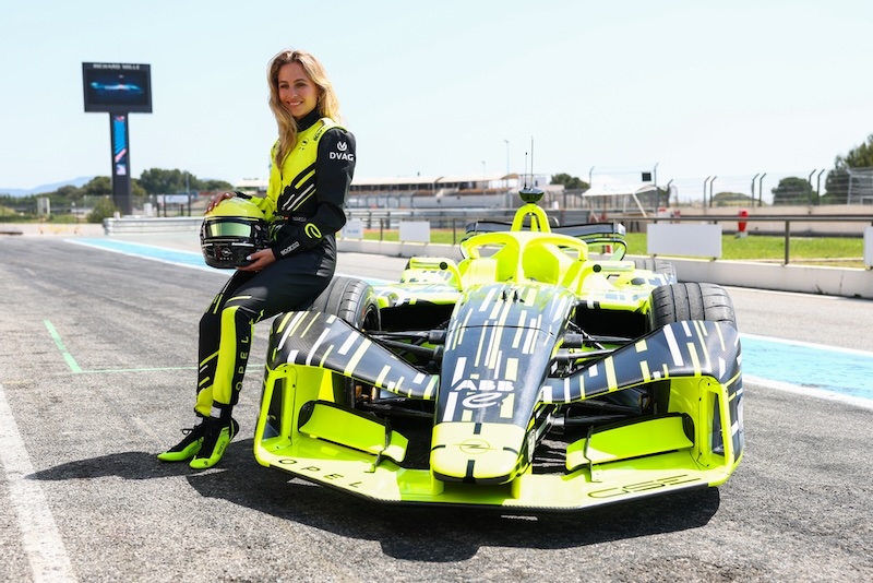 LE CASTELLET, FRANCE - APRIL 21: Sophia Floersch, Test and Development Driver, Opel GSE Formula E Team poses for a photo in the Pitlane during the Formula E GEN4 Launch at Circuit Paul Ricard on April 21, 2026 in Le Castellet, France. (Photo by Simon Galloway/LAT Images)