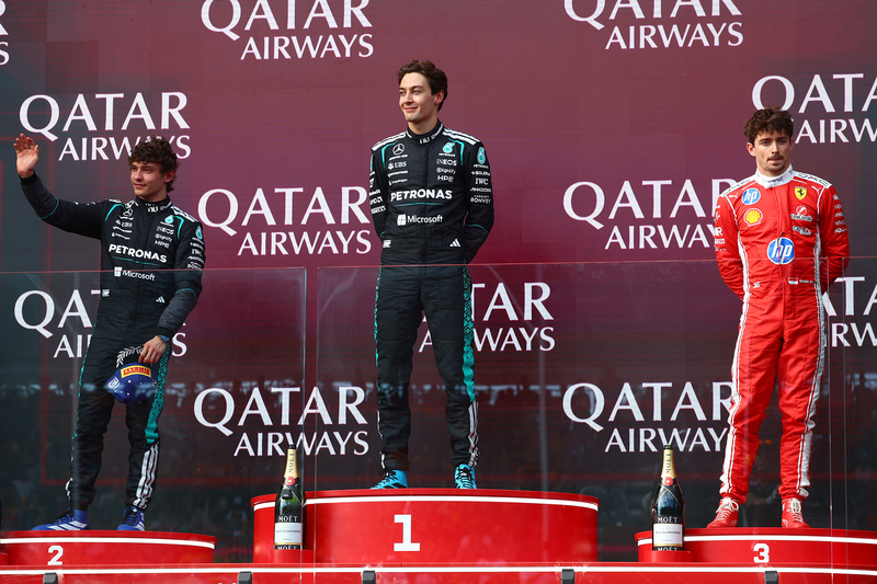 Australian Grand Prix, Sunday, Getty Images MELBOURNE, AUSTRALIA - MARCH 08: Race winner George Russell of Great Britain and Mercedes AMG Petronas F1 Team Second placed Andrea Kimi Antonelli of Italy and Mercedes AMG Petronas F1 Team and Third placed Charles Leclerc of Monaco and Scuderia Ferrari on the podium during the F1 Grand Prix of Australia at Albert Park Grand Prix Circuit on March 08, 2026 in Melbourne, Australia. (Photo by Joe Portlock/Getty Images)