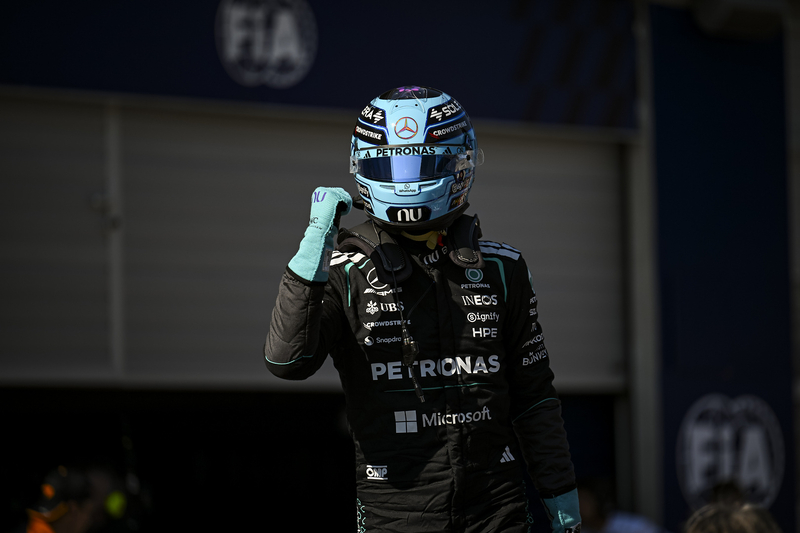 Austrian Grand Prix, Saturday, Wolfgang Wilhelm RUSSELL George (gbr), Mercedes AMG F1 Team W17, portrait podium celebration during the Formula 1 Austrian Grand Prix 2026, 8th round of the 2026 Formula One World Championship from June 26 to 28, 2026 on the Red Bull Ring, in Spielberg, Austria - Photo Alberto Vimercati / DPPI