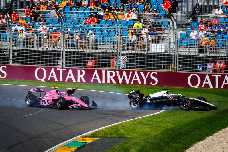 Melbourne (AU) MARCH 5-8, 2026 - Australian Grand Prix at Albert Park Circuit. crash between Martinius STENSHORNE #14 Rodin Motorsport. and Alex DUNNE #15 Rodin Motorsport. © 2026 Dutch Photo Agency