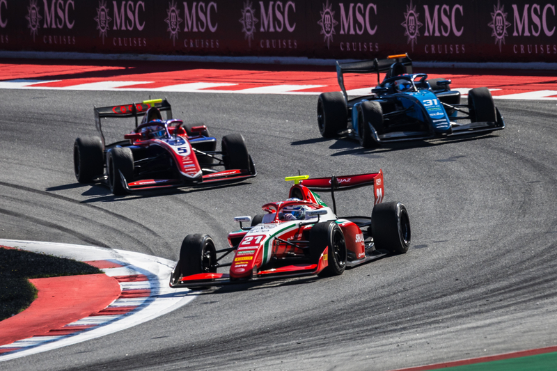 BARCELONA (ESP) JUN 11-14 2026 - Grand Prix of Barcelona-Catalunya at Circuit de Barcelona Catalunya. James WHARTON #21 Prema, leads Freddie SLATER #05 Trident F3 and Gerrard XIE #31 Lucas Oil DAMS F3. © 2026 Dutch Photo Agency